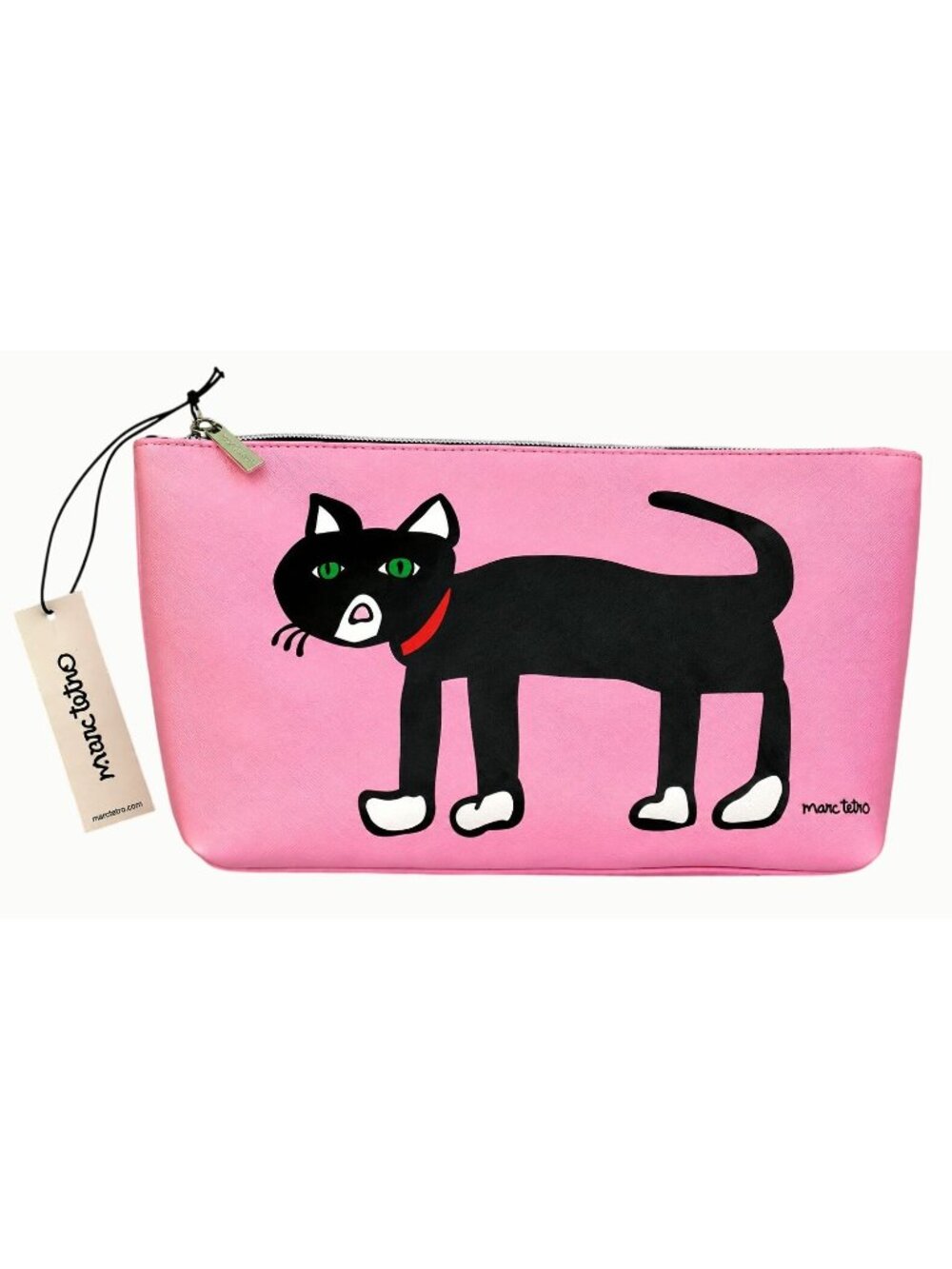 Marc Tetro Black Cat Pink Cosmetic Makeup Travel Bag NWT
